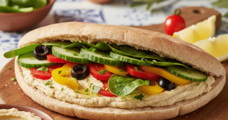 Hummus & Veggie Pita (Mediterranean Chickpea Spread & Veggies)