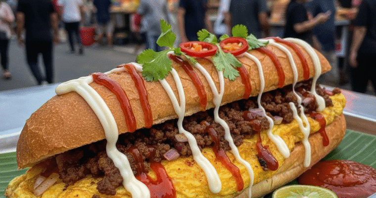 Roti John (Beef Version) (Malaysian Egg & Minced Beef Omelette Sandwich)