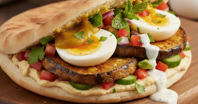 Sabich (Israeli Fried Eggplant & Egg Pita)
